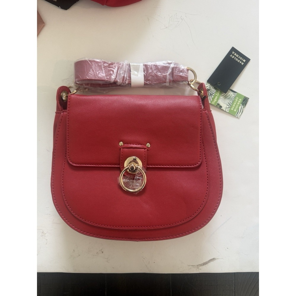 Badgley Mischka Crossbody Bag Gold-Tone Ring Buckle Closure Adjustable Strap